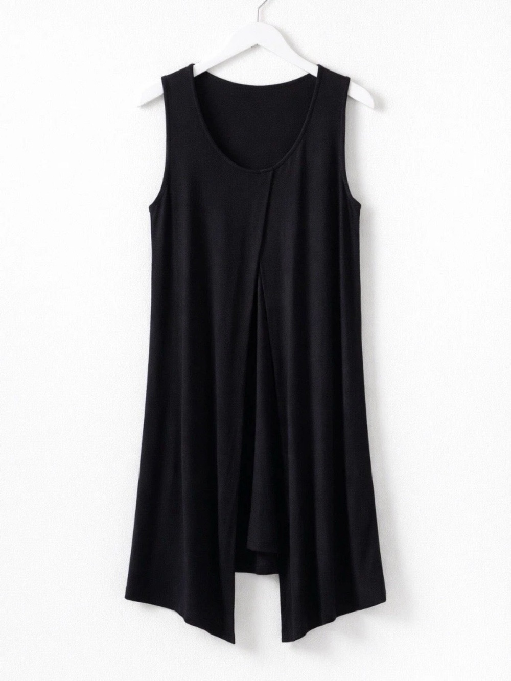 CAbi Beyond Tee Tunic Womens XS Black Layered Split Front Rayon Top #3243